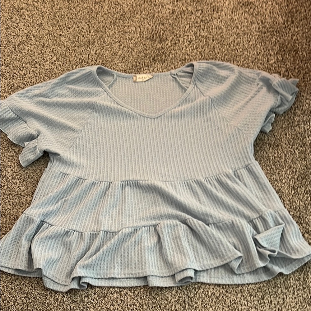 Altar'd State Sky Blue Ruffle Blouse
